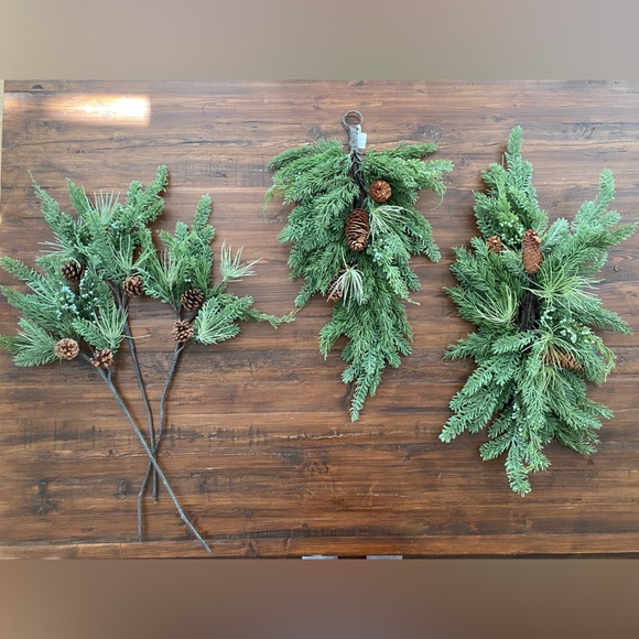 LOT of faux cedar mix Christmas greenery (stems, swag & centerpiece) NEW W/TAGS! - Picture 1 of 7